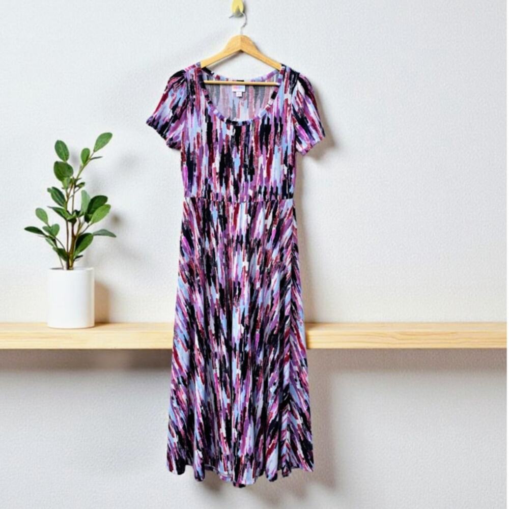LulaRoe Purple Fit and Flare Graphic Pullover Print Dress S